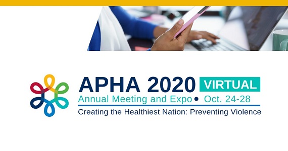 student using laptop with APHA logo